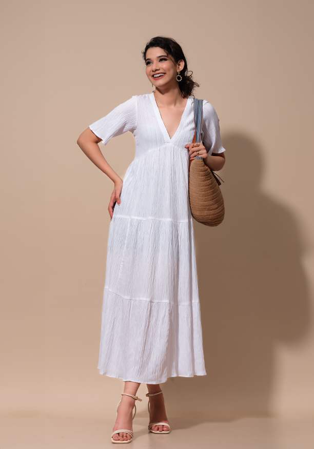 KARA V NECK LAYERD WHITE DRESS